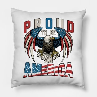 Proud To Be An American Graphic Eagle American Flag Ribbon Pillow