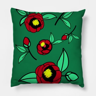 Red camellia blossoms Pillow