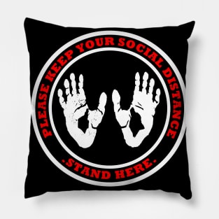 Please Keep Your Social Distance Stand Here Gorilla Footprint Red White Pillow