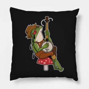 Tattoo Art Sad Frog on toadstool with banjo Pillow