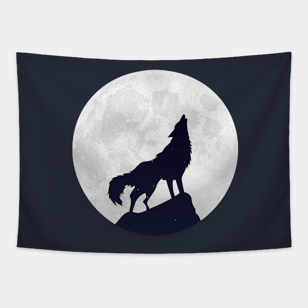 wolf howling to the moon Tapestry by yinon-h