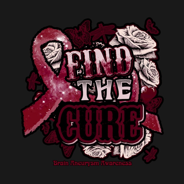 Fight The Cure Brain Aneurysm awareness Burgundy Ribbon and Roses Supporting warrior, gift for survivor fighting Brain Aneurysm by R@store