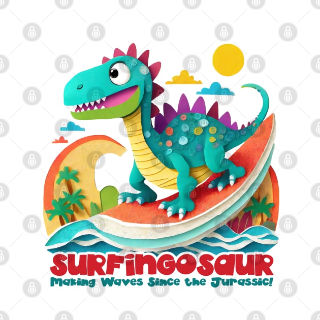 Dinosaur Surfing Funny by sovadesignstudio