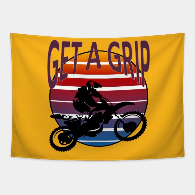 Get A Grip Motor X  Dirt Bike Retro Sunset Art Tapestry by taiche