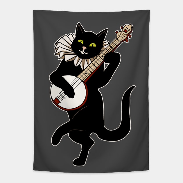 Vintage Cat Playing Banjo Tapestry by valentinahramov