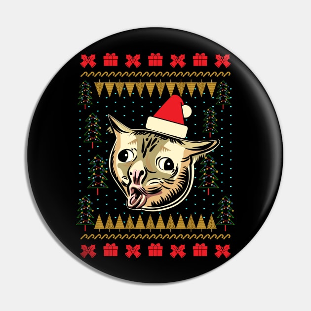 Coughing Cat Meme Ugly Christmas Sweater Pin by okpinsArtDesign