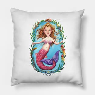 Pink-Tailed Mermaid and her Seaweed Circle Pillow