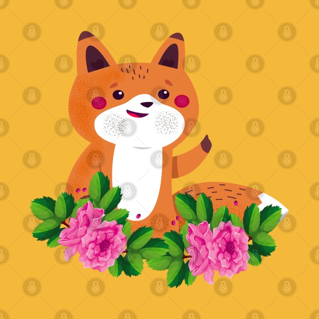 Cute Fox Animals Flower by JeffDesign