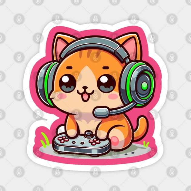 Cute Cat Playing Game Console Magnet by Arief Uchiha