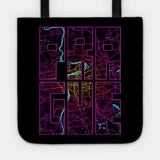 Prague, Czech Republic City Map Typography - Neon Tote