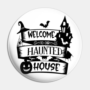 halloween design welcome to our haunted house text art design Pin