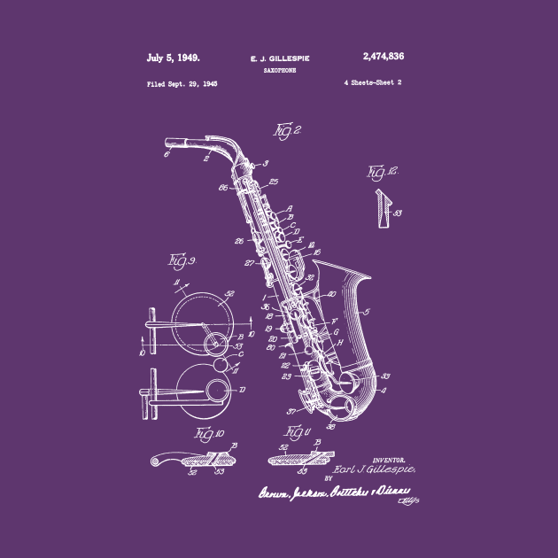 Saxophone Patent Drawing 1949 by Joodls