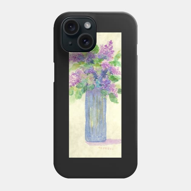 Tiny Blue vase of Lilacs Phone Case by ROSEANN MESERVE 