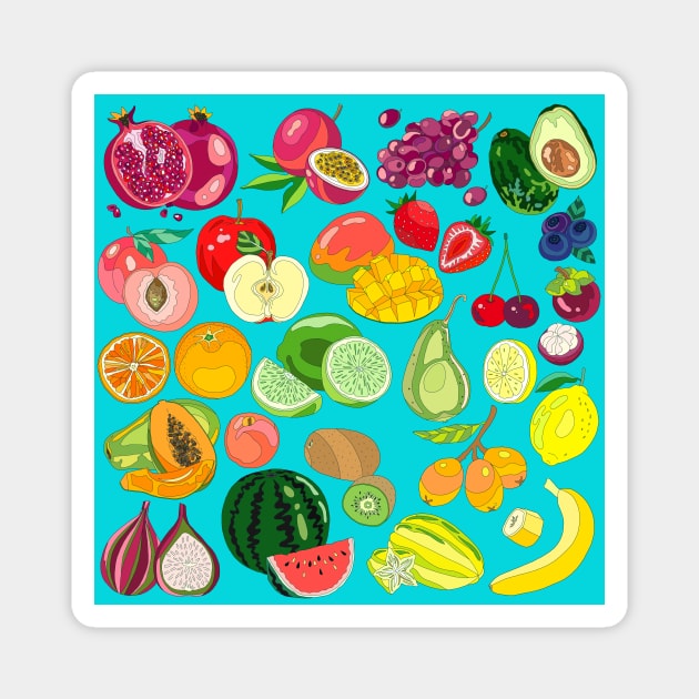 Fruits Paradise in Turquoise Blue Magnet by lamaisondulapino