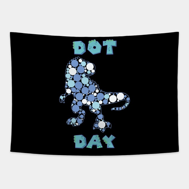 International Dot Day Blue Polka Dot T Rex Dinosaur Kids Tapestry by PaulAksenov