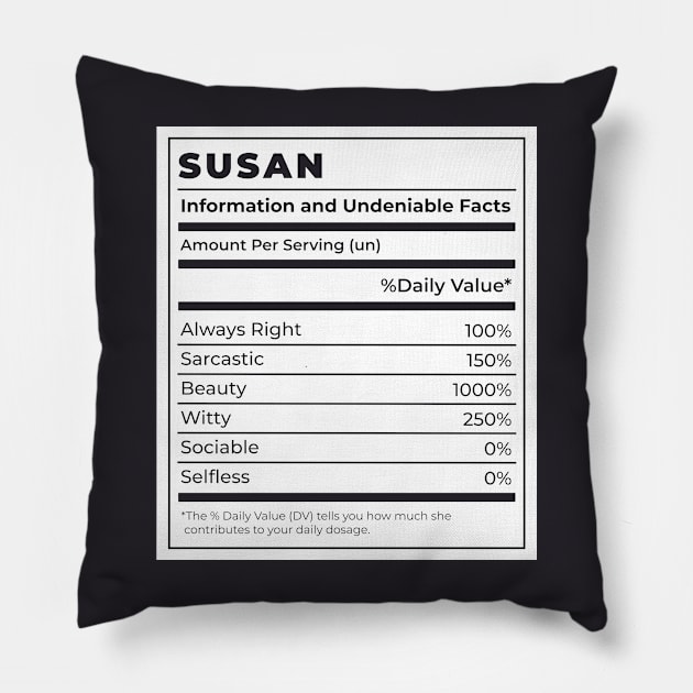 Funny Food Label Female Ingredients SUSAN Pillow by SLAG_Creative