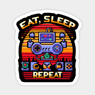 EAT SLEEP,  GAME REPEAT in retro futuristic style Magnet