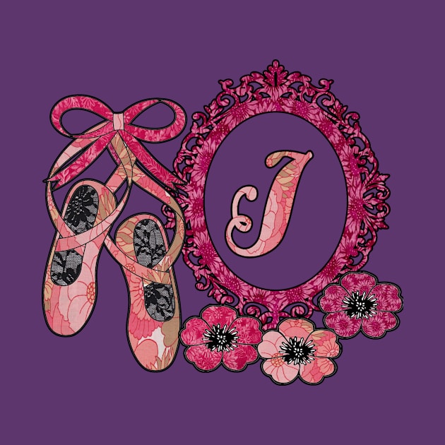 Pink floral ballerina Monogram art J by artbyomega