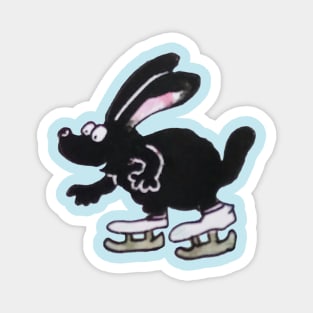 Ice Skating Black Rabbit Funny Cute Rabbit Magnet