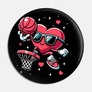 Funny Valentines Day Heart Basketball Player Boys Girls Kids Pin