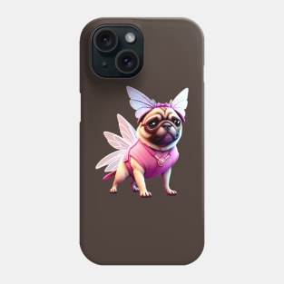 Cute Pug in Pink Fairy Costume - Adorable Dog in Whimsical Pink Fairy Outfit Phone Case