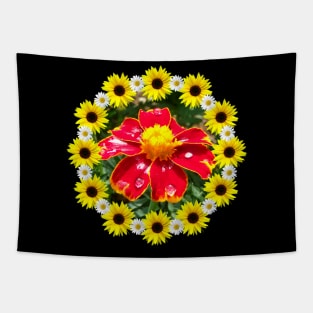 marigold flower with raindrops, sunflower, daisy blossoms Tapestry