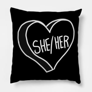She Her Pronouns Black And White Heart Pillow