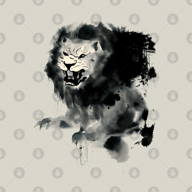 Lion Japanese ink Painting by Ravenglow