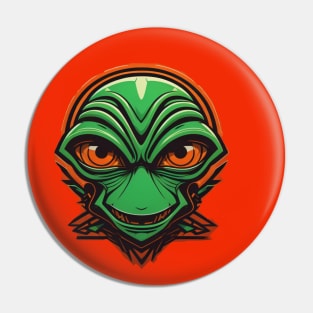 Green Alien Orange Eyes Neon Retro Halloween Pin