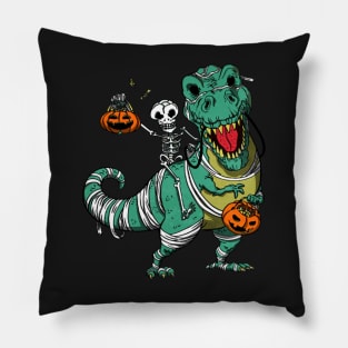 Skeleton And T-rex Halloween Pillow