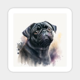 Black Pug Watercolour Style Painting Magnet