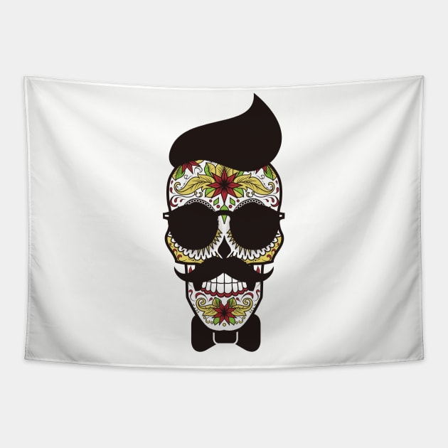 Sugar Skull Mexican Hipster Tapestry by Foxxy Merch