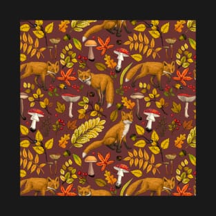 Autumn foxes on chocolate brown T-Shirt