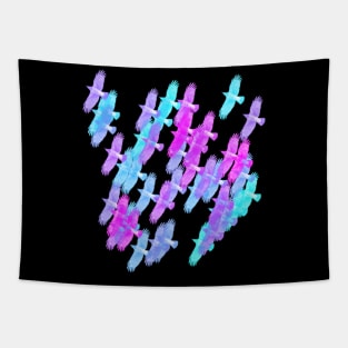 Murder of Crows in Cyan to Magenta Gradient Tapestry