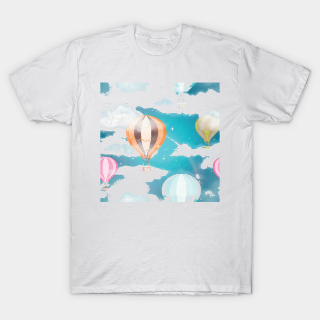 Flat Blue Sky Hot Air Balloon With Clouds