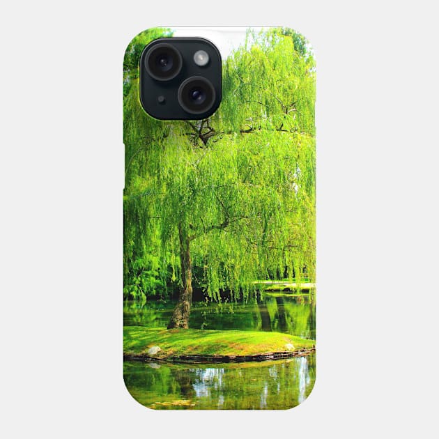 Tiny island with a weeping willow in the centre of a pond full of algae Phone Case by KristinaDrozd