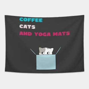 Coffee cats and yoga mats funny yoga and cat drawing Tapestry