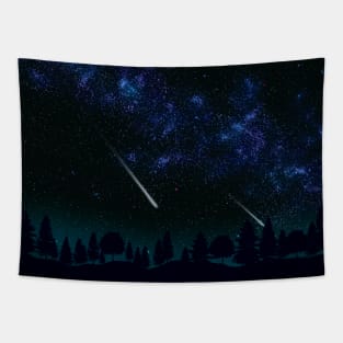 Milky Way, forest and meteor shower Tapestry