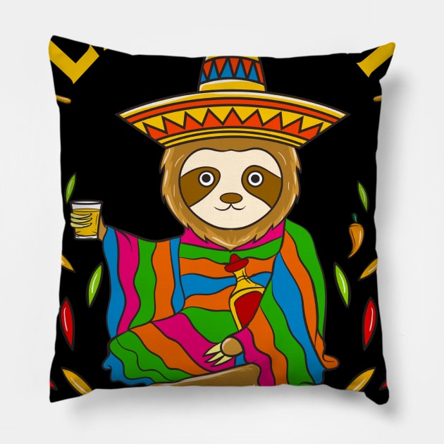 Cinco De Mayo T-Shirt Men Women Funny Sloth Drinking Tequila Pillow by Dr_Squirrel