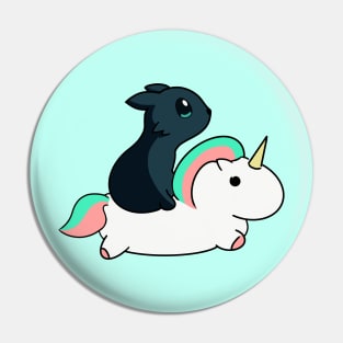 Black kitty on a unicorn Pin