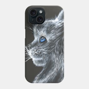 kitty cat monochrome white on black acrylic painting Phone Case