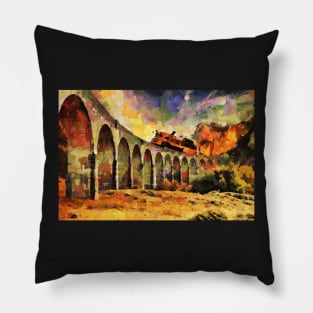 Train on stone bridge Pillow