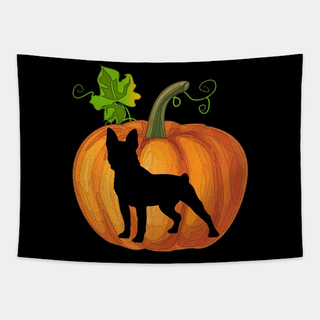 Boston terrier in pumpkin Tapestry by Flavie Kertzmann