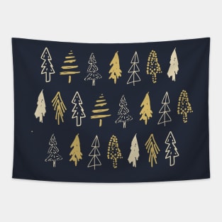 Golden Evergreen Trees Pattern Tapestry