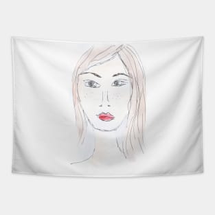 Woman, portrait, face, female, girl, watercolor, art, people Tapestry