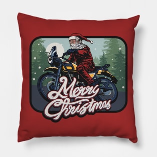 Vintage Biker Santa Claus Illustration Pillow