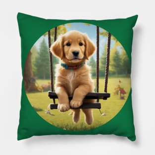 Cute Golden Retriever Puppy on a Swing Pillow