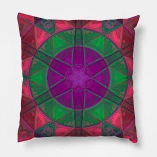 Mosaic Kaleidoscope Flower Purple Green and Pink Pillow