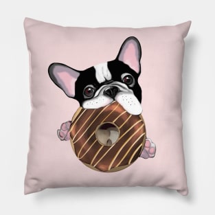 French bulldog lovers, sweet frenchie black and white withe chocolate donuts Pillow