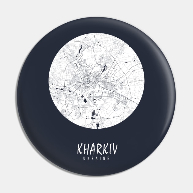 Kharkiv, Ukraine City Map - Full Moon Pin by deMAP Studio